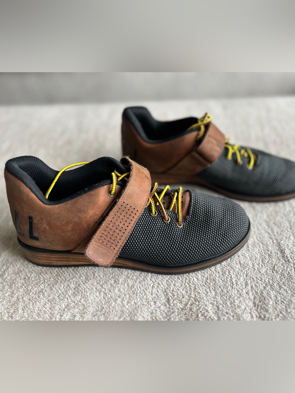 NOBULL Brown Leather lifters with Yellow Laces